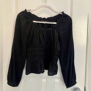 Madewell 100% Cotton Black Smocked Blouse